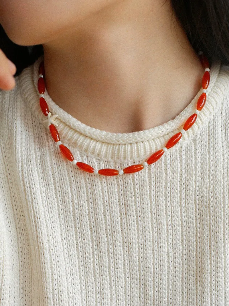 Red Agate Starfish Beaded Necklace