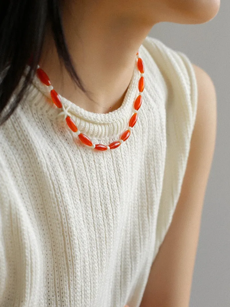 Red Agate Starfish Beaded Necklace