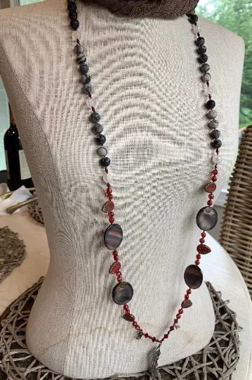 Red Skies Feather Long Necklace