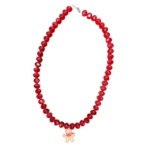Red w/Gingerbread Big Beaded Necklace