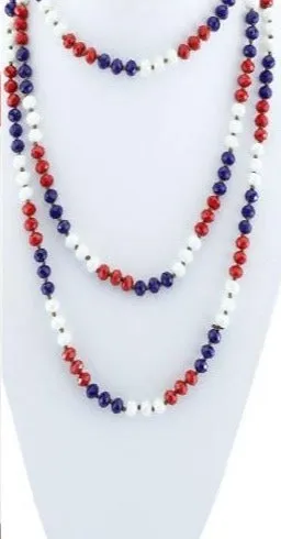 Red, White & Blue Crystal Beaded 60" Layering Necklace