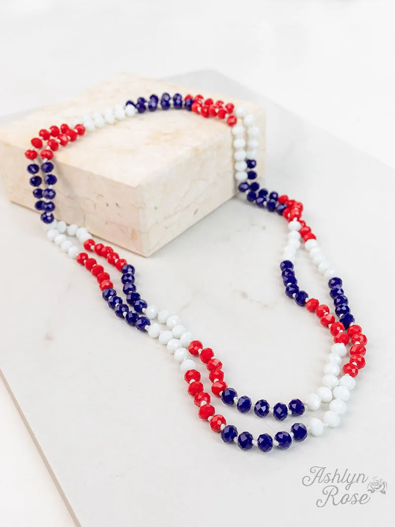 Red, White & Blue Crystal Beaded 60" Layering Necklace