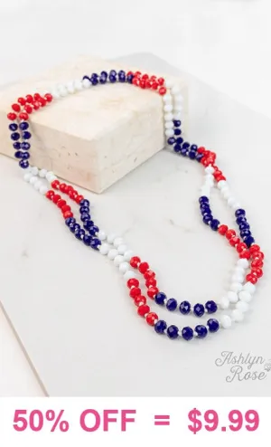 Red, White & Blue Crystal Beaded 60" Layering Necklace