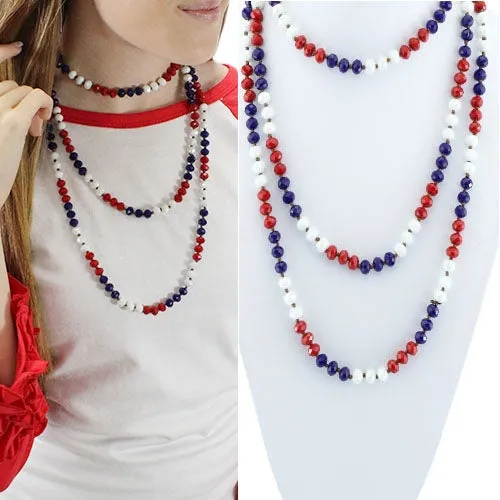 Red, White & Blue Crystal Beaded 60" Layering Necklace