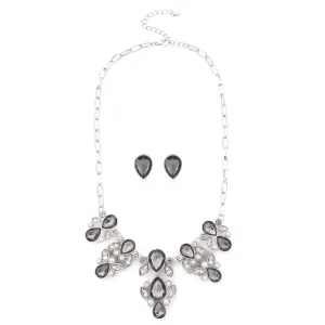RHODIUM CREAM PEARL AND CRYSTAL NECLLACE SET  #SNE39450 (ID14/I-RACK)