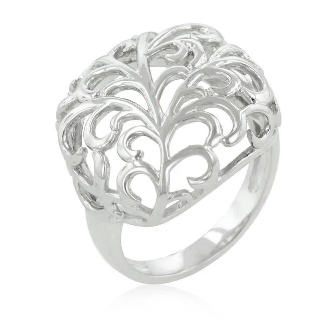 Rhodium Plated Finish Floral Filigree Ring