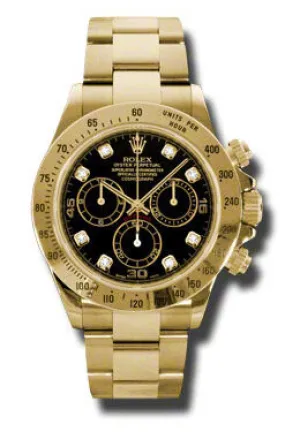 Rolex Cosmograph Daytona Black Dial 18K Yellow Gold Oyster Bracelet Automatic Men's Watch 116528BKDO