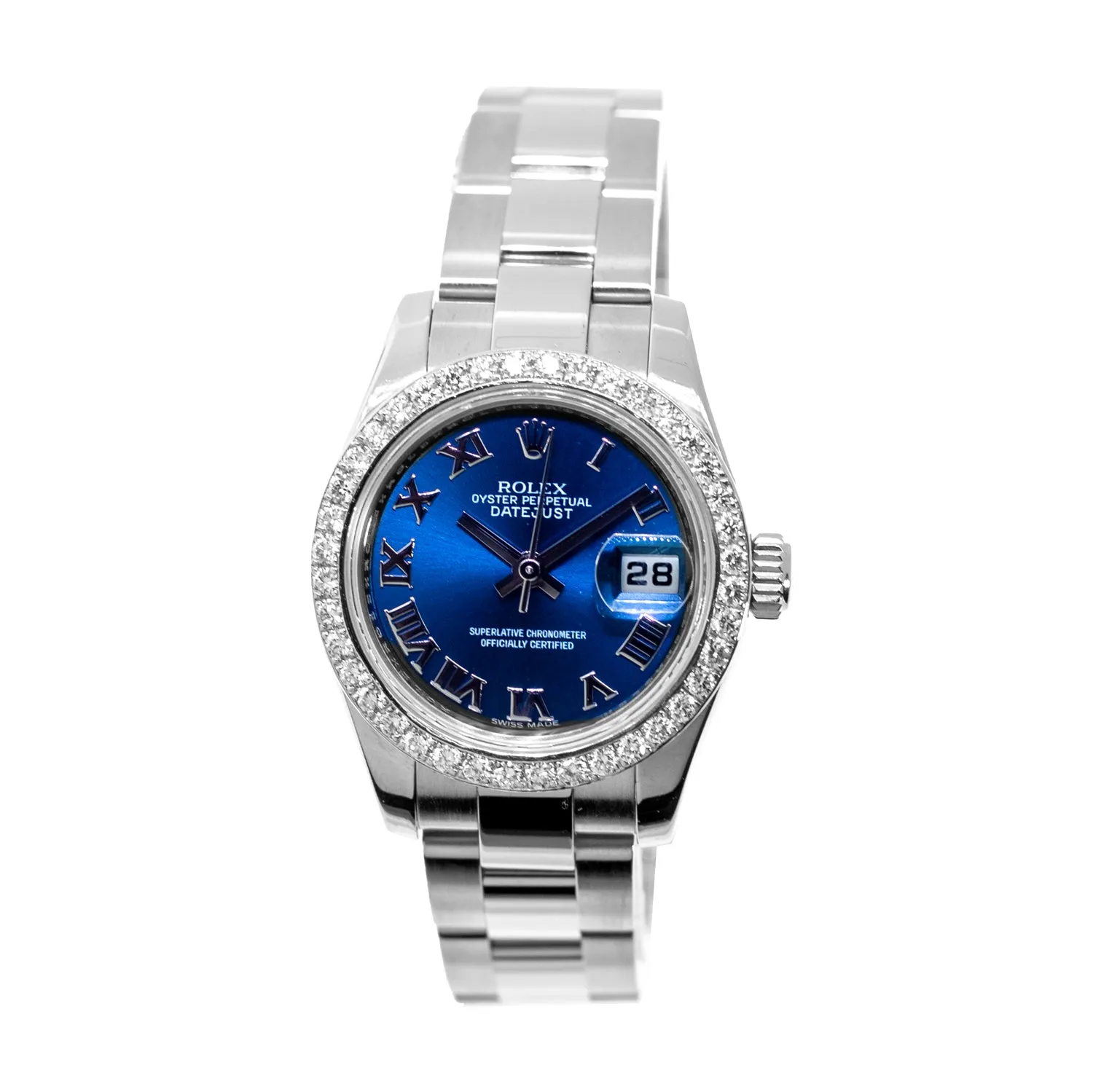 Rolex Datejust 26mm Stainless Steel Blue Roman Dial & Custom Diamond Bezel 179160