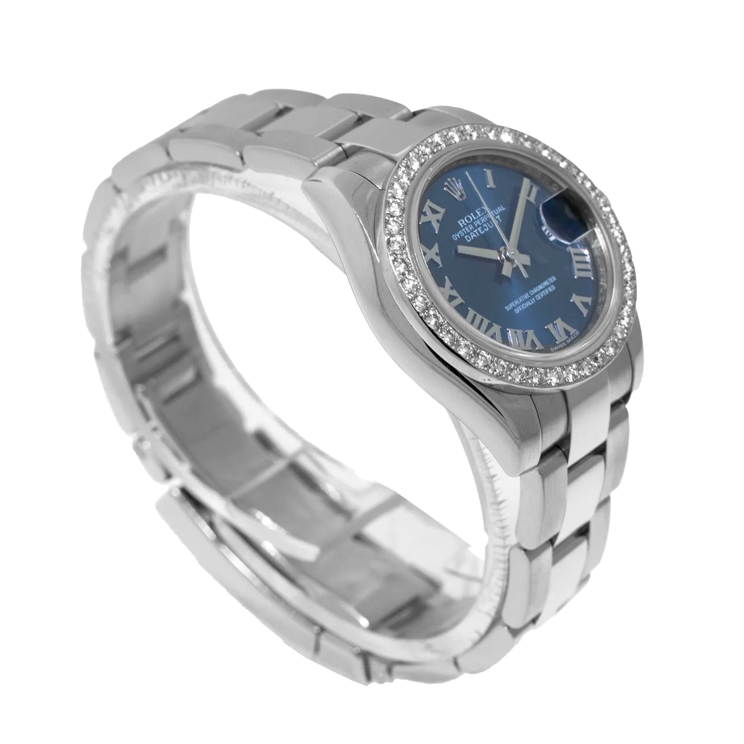 Rolex Datejust 26mm Stainless Steel Blue Roman Dial & Custom Diamond Bezel 179160