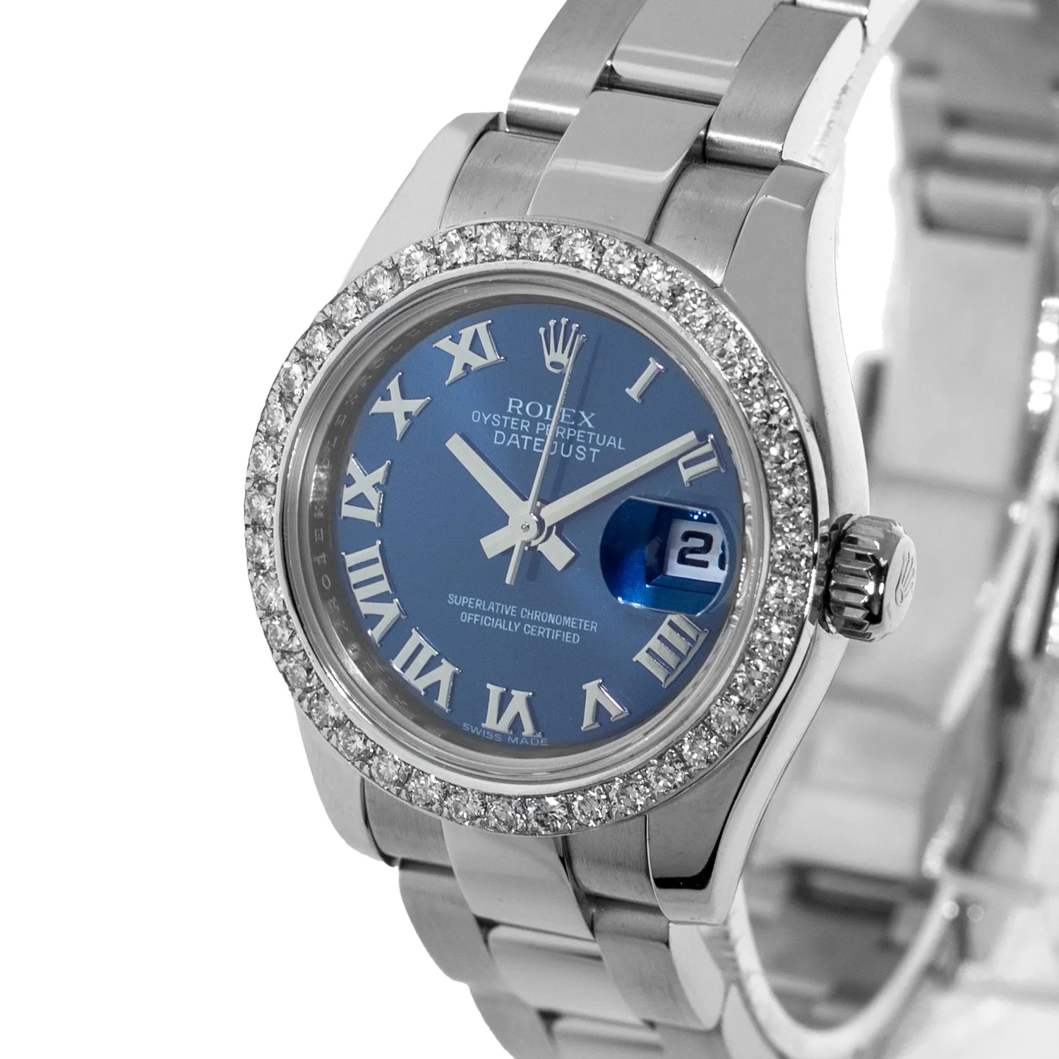 Rolex Datejust 26mm Stainless Steel Blue Roman Dial & Custom Diamond Bezel 179160