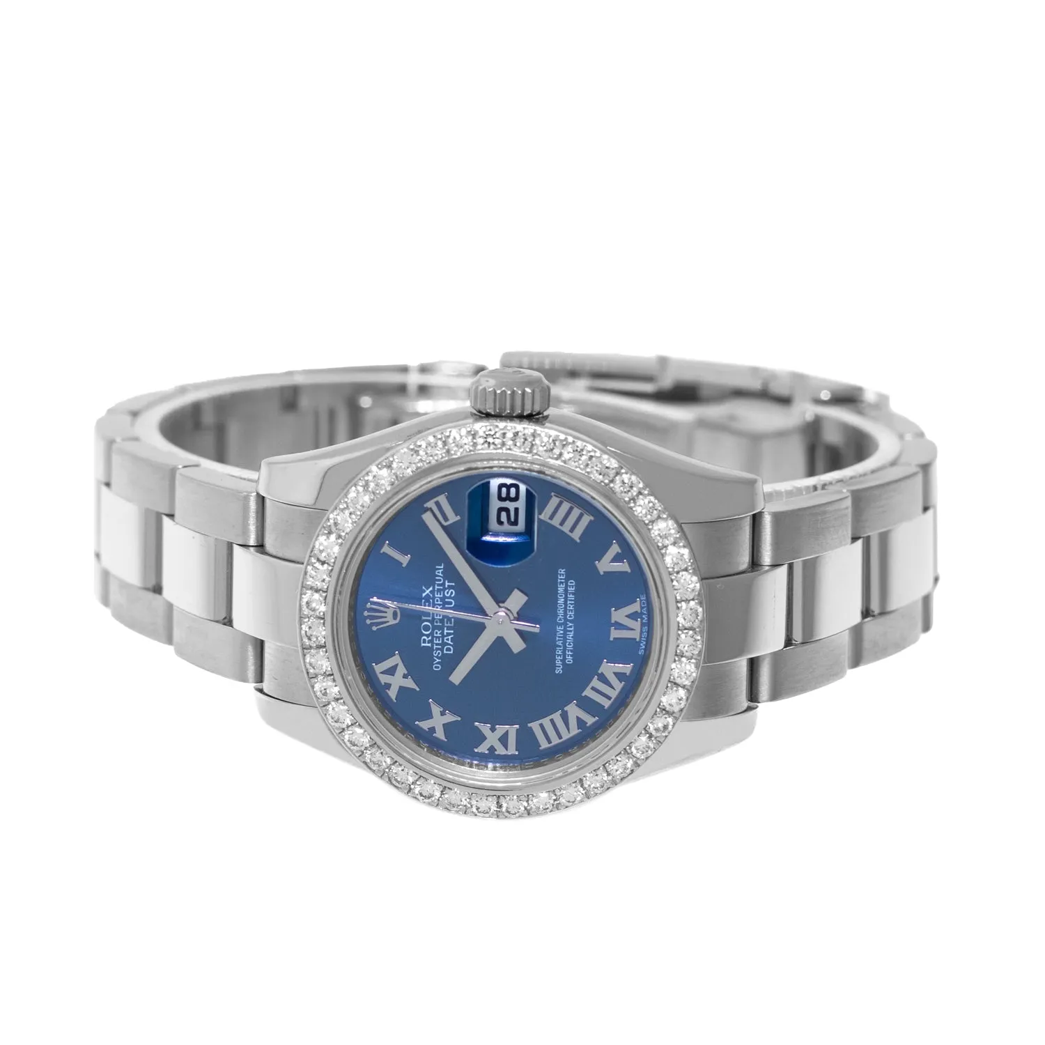 Rolex Datejust 26mm Stainless Steel Blue Roman Dial & Custom Diamond Bezel 179160