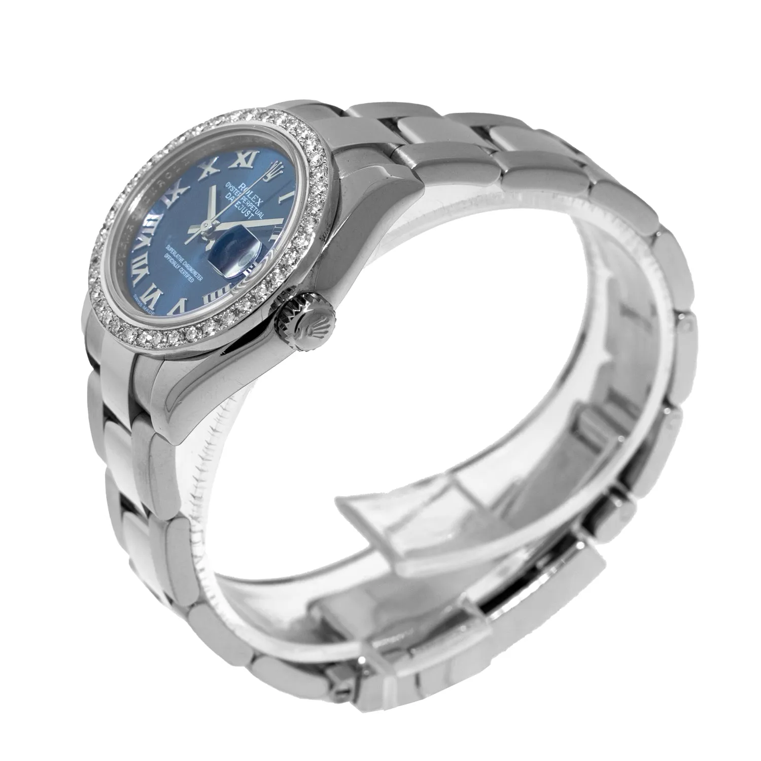 Rolex Datejust 26mm Stainless Steel Blue Roman Dial & Custom Diamond Bezel 179160