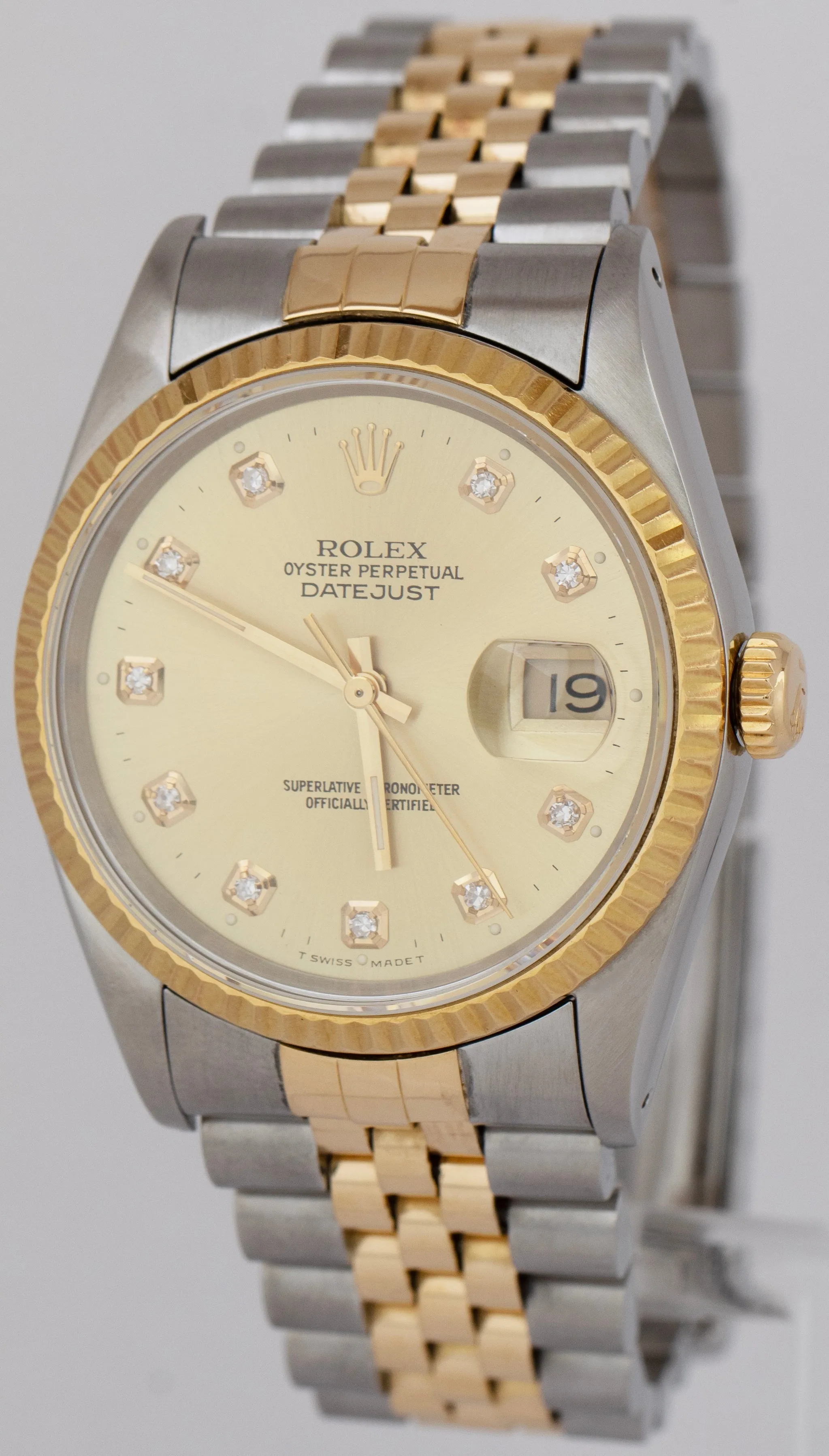 Rolex DateJust 36mm Champagne Diamond 18K Gold Stainless Steel Watch 16233