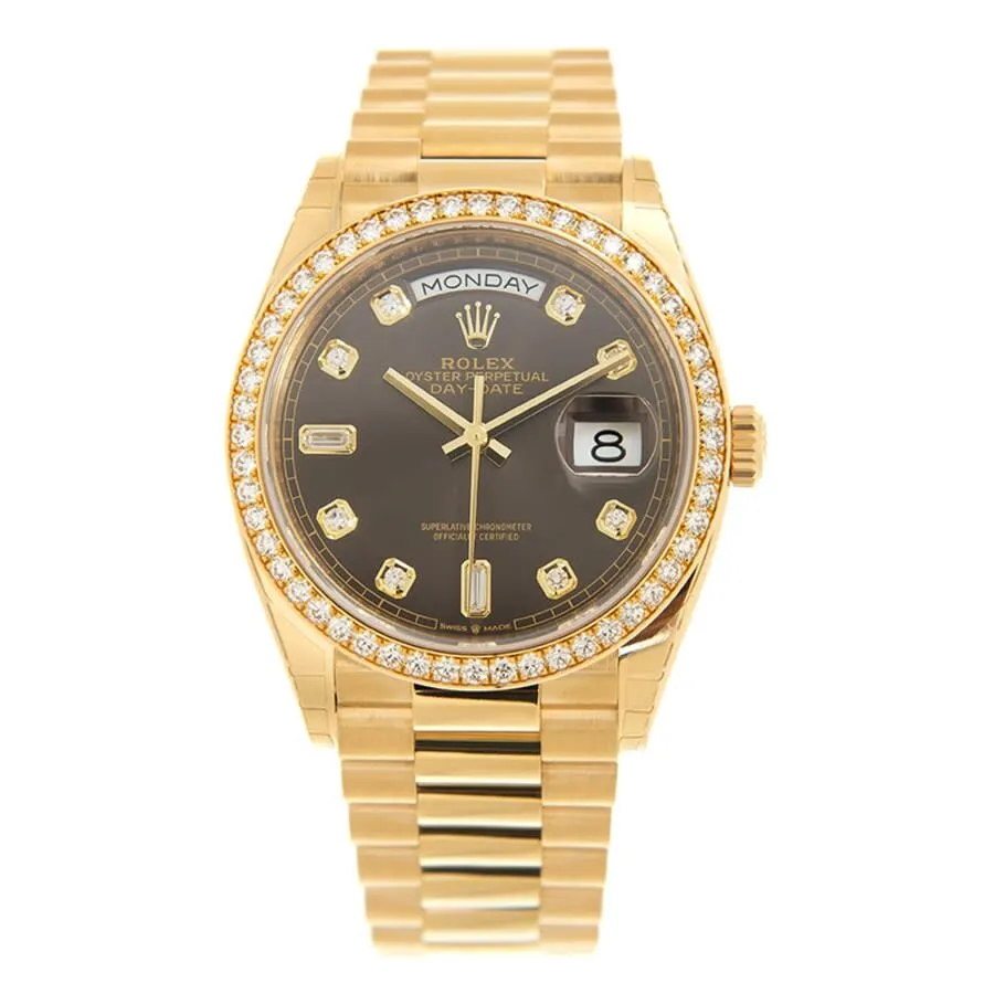 Rolex Day-Date 36 Dark Grey Diamond Dial 18kt Yellow Gold President Watch 128348GYDP
