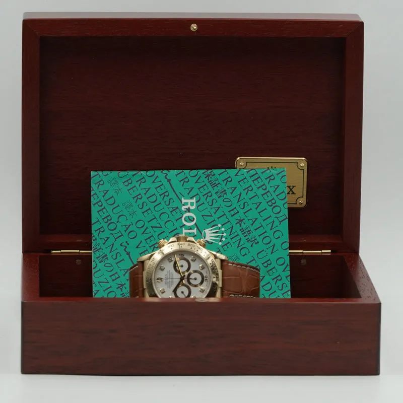 Rolex Daytona 16518 18K Yellow Gold W/Box Circa 1997 Diamond Dial Leather Strap