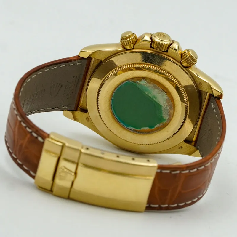 Rolex Daytona 16518 18K Yellow Gold W/Box Circa 1997 Diamond Dial Leather Strap