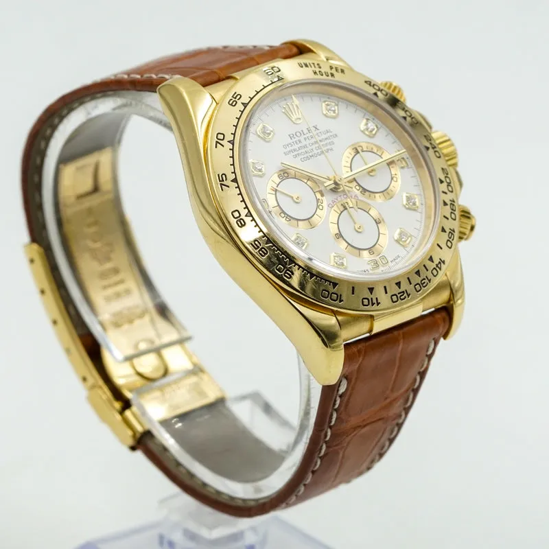 Rolex Daytona 16518 18K Yellow Gold W/Box Circa 1997 Diamond Dial Leather Strap