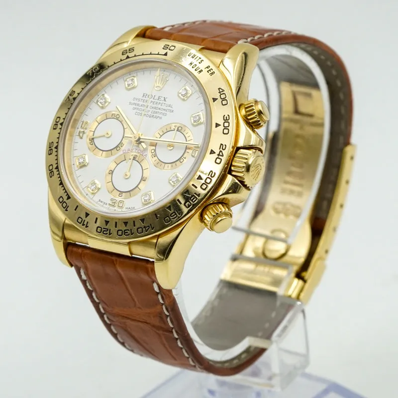 Rolex Daytona 16518 18K Yellow Gold W/Box Circa 1997 Diamond Dial Leather Strap