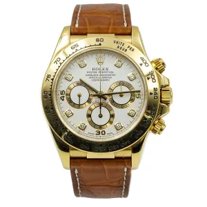 Rolex Daytona 16518 18K Yellow Gold W/Box Circa 1997 Diamond Dial Leather Strap