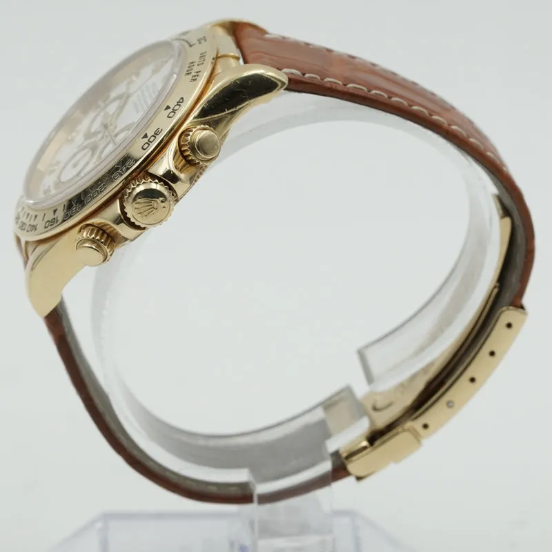 Rolex Daytona 16518 18K Yellow Gold W/Box Circa 1997 Diamond Dial Leather Strap