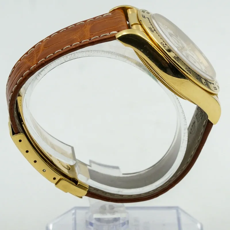 Rolex Daytona 16518 18K Yellow Gold W/Box Circa 1997 Diamond Dial Leather Strap