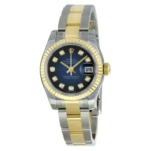 Rolex Lady Datejust 26 Blue Vignette Dial Stainless Steel and 18K Yellow Gold Oyster Bracelet Automatic Watch 179173BLVDO