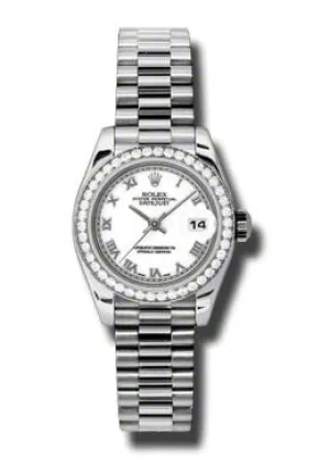 Rolex Lady-Datejust 26 White Dial Platinum President Automatic Ladies Watch 179136WRP