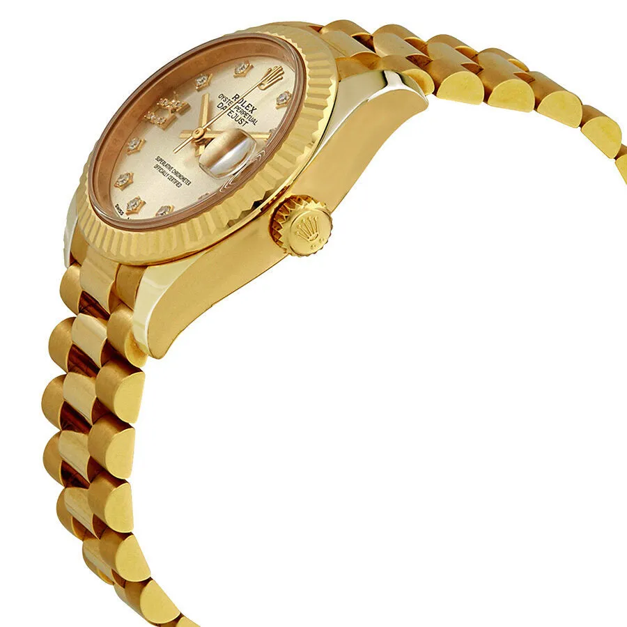 Rolex Lady-Datejust Silver Diamond Dial Ladies 18kt Yellow Gold President Watch 279178SRDP