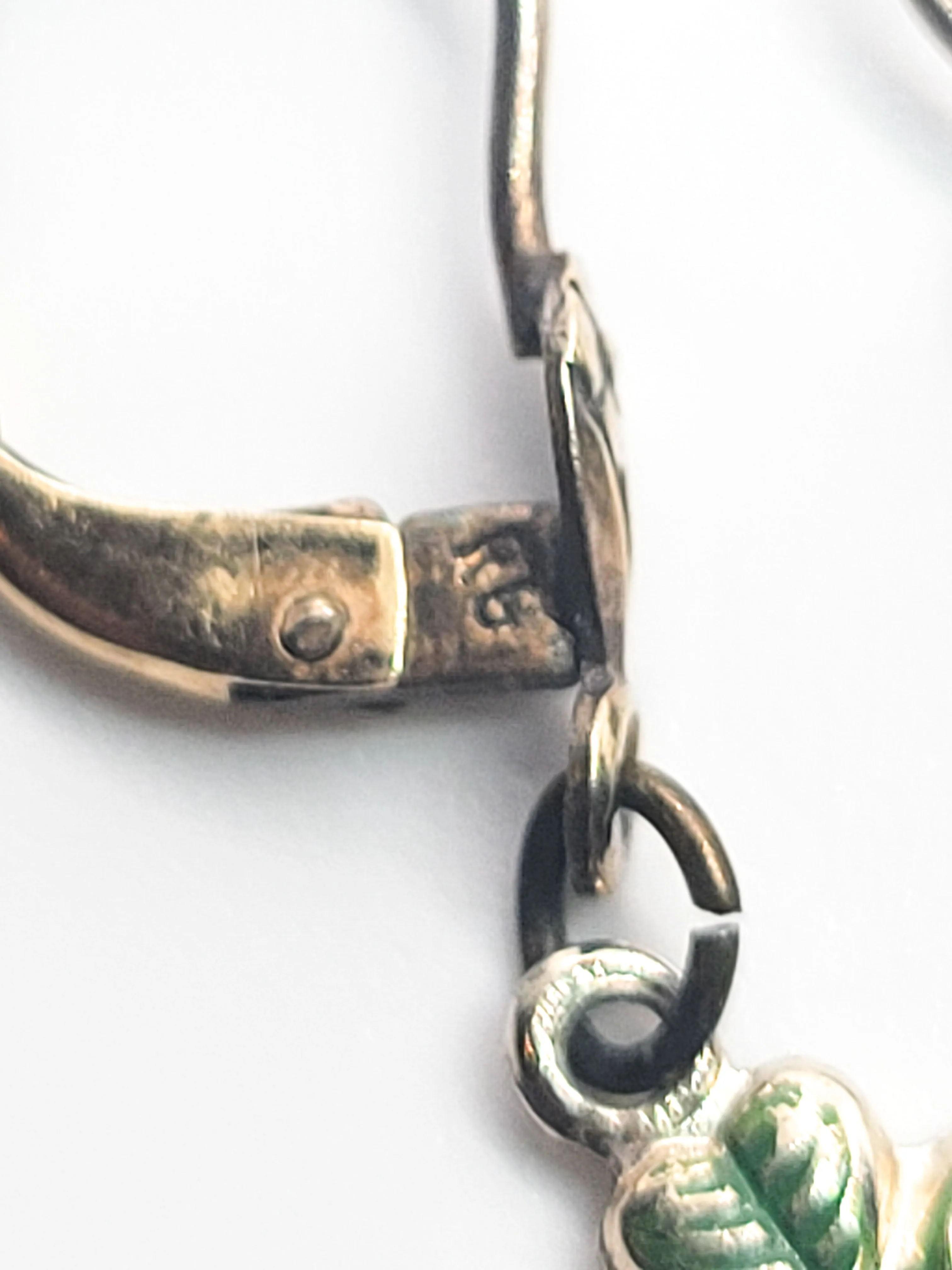 Rolled gold lever back green enamel shamrock vintage lever back flower earrings