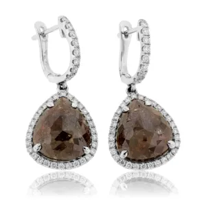 Rose Cut Rough Diamond & Diamond Dangle Earrings