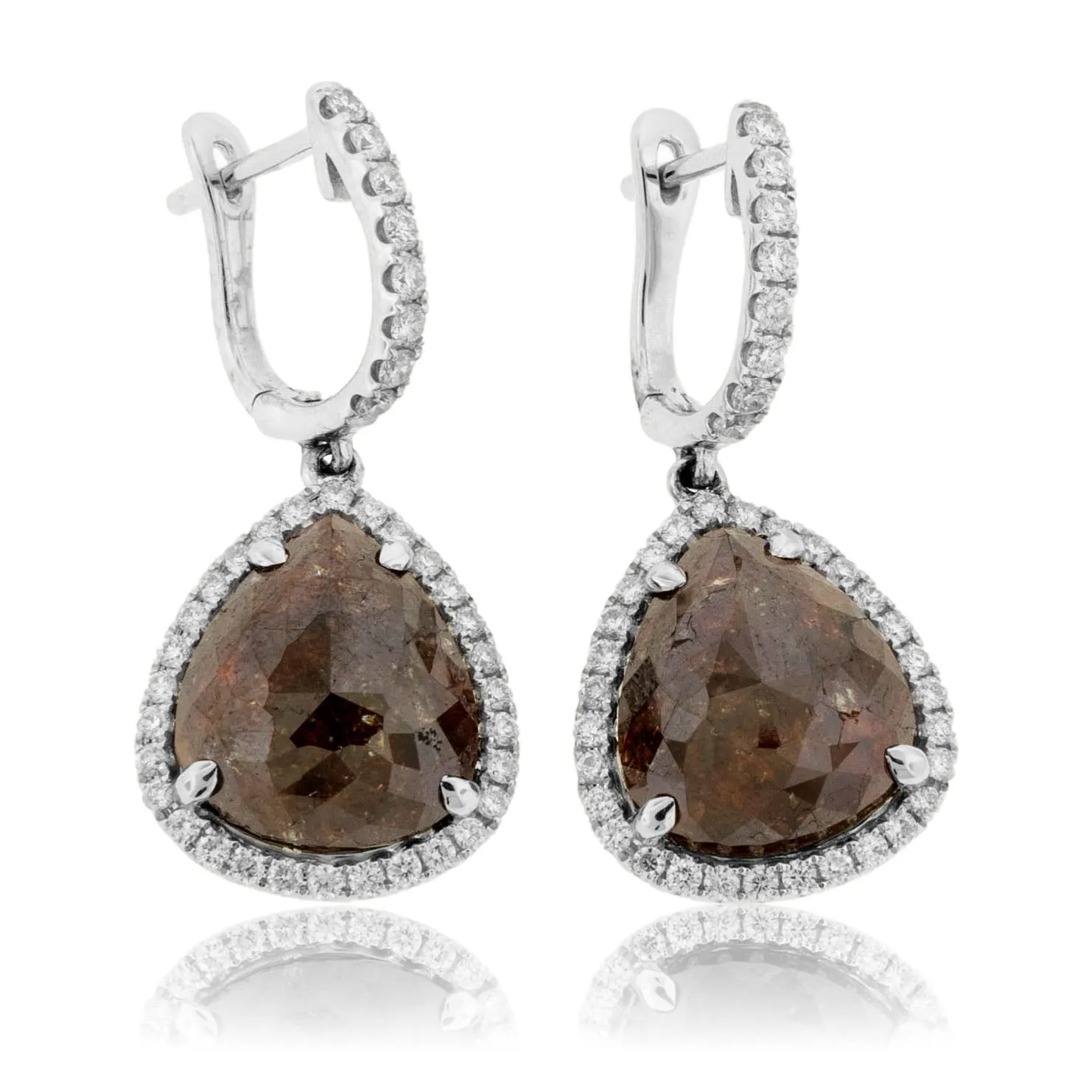 Rose Cut Rough Diamond & Diamond Dangle Earrings