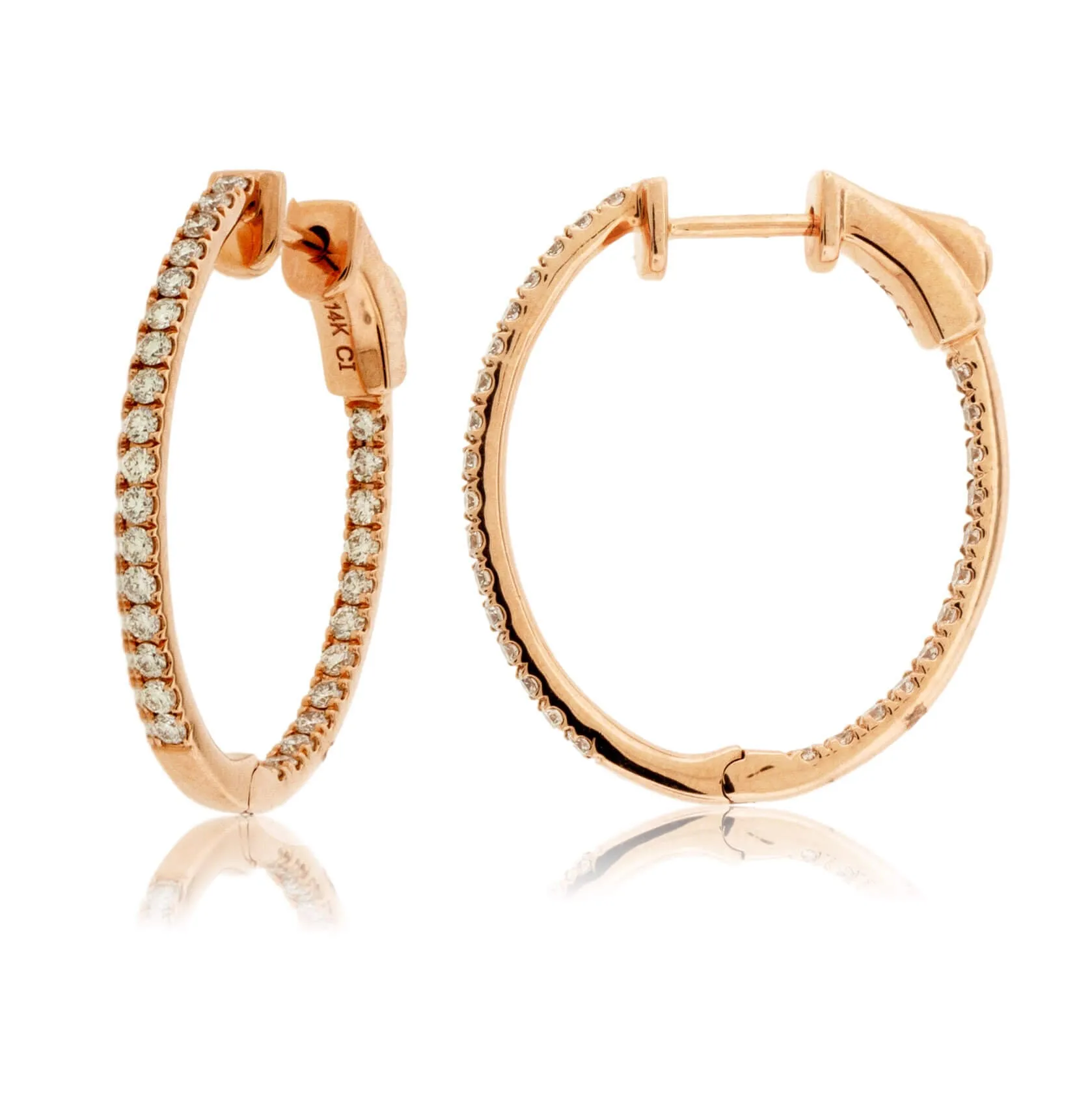 Rose Gold .75 Carat Inside Out Diamond Hoop Earrings
