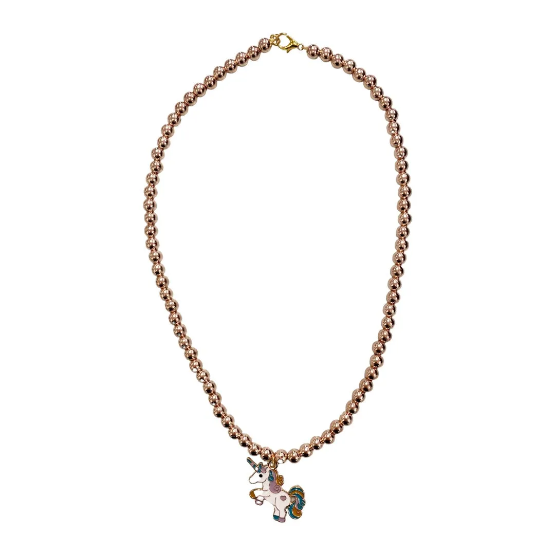 Rose Gold Beaded Necklace with Unicorn