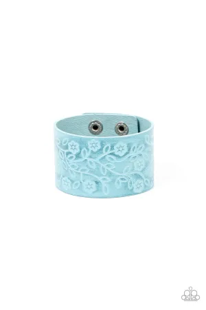 Rosy Wrap Up - Blue -  Rose Flower Leather Urban Paparazzi Wrap Bracelet