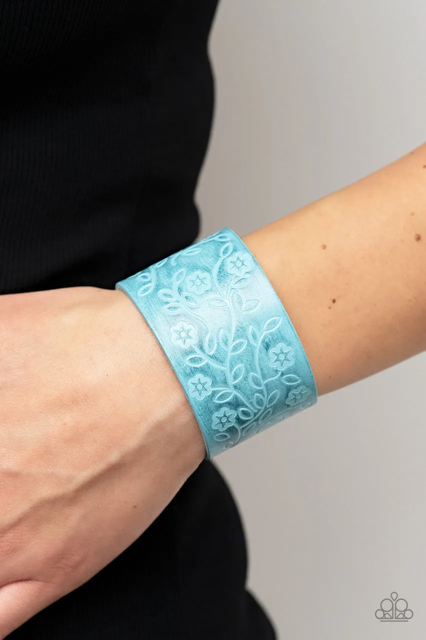 Rosy Wrap Up - Blue -  Rose Flower Leather Urban Paparazzi Wrap Bracelet