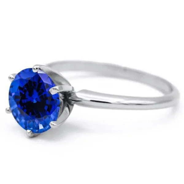 Round Blue Sapphire Platinum 6 Prongs Solitaire Ring