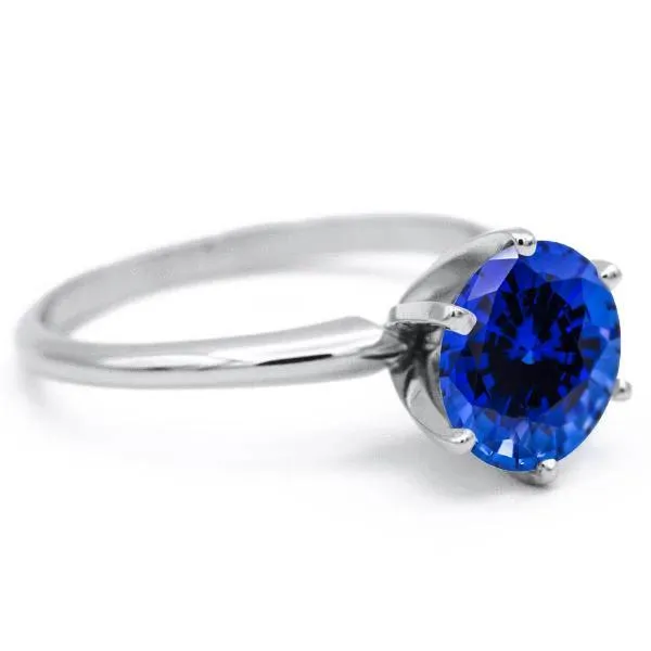 Round Blue Sapphire Platinum 6 Prongs Solitaire Ring