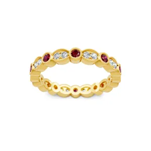 Round Diamond and Ruby Milgrain Eternity Band