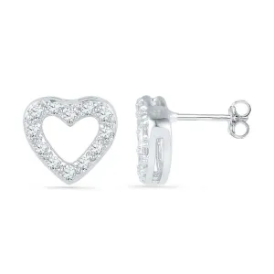 Round Diamond Heart Outline Screwback Earrings 1/8 CTTW in 10K White Gold