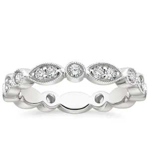 Round diamond marquis shape eternity band with mill-grain
