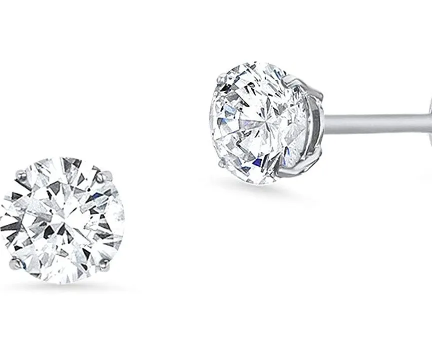 Round Diamond Veneer Cubic Zirconia 14K Gold Stud Earrings. 839E-14K