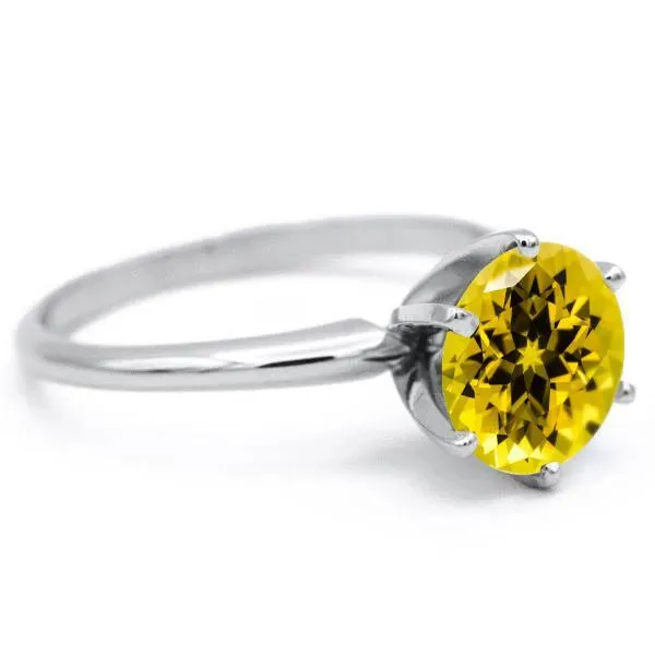 Round Yellow Sapphire Platinum 6 Prongs Solitaire Ring