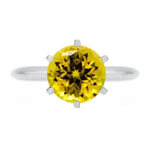 Round Yellow Sapphire Platinum 6 Prongs Solitaire Ring