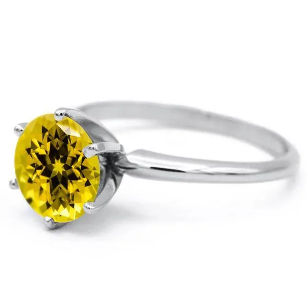 Round Yellow Sapphire Platinum 6 Prongs Solitaire Ring