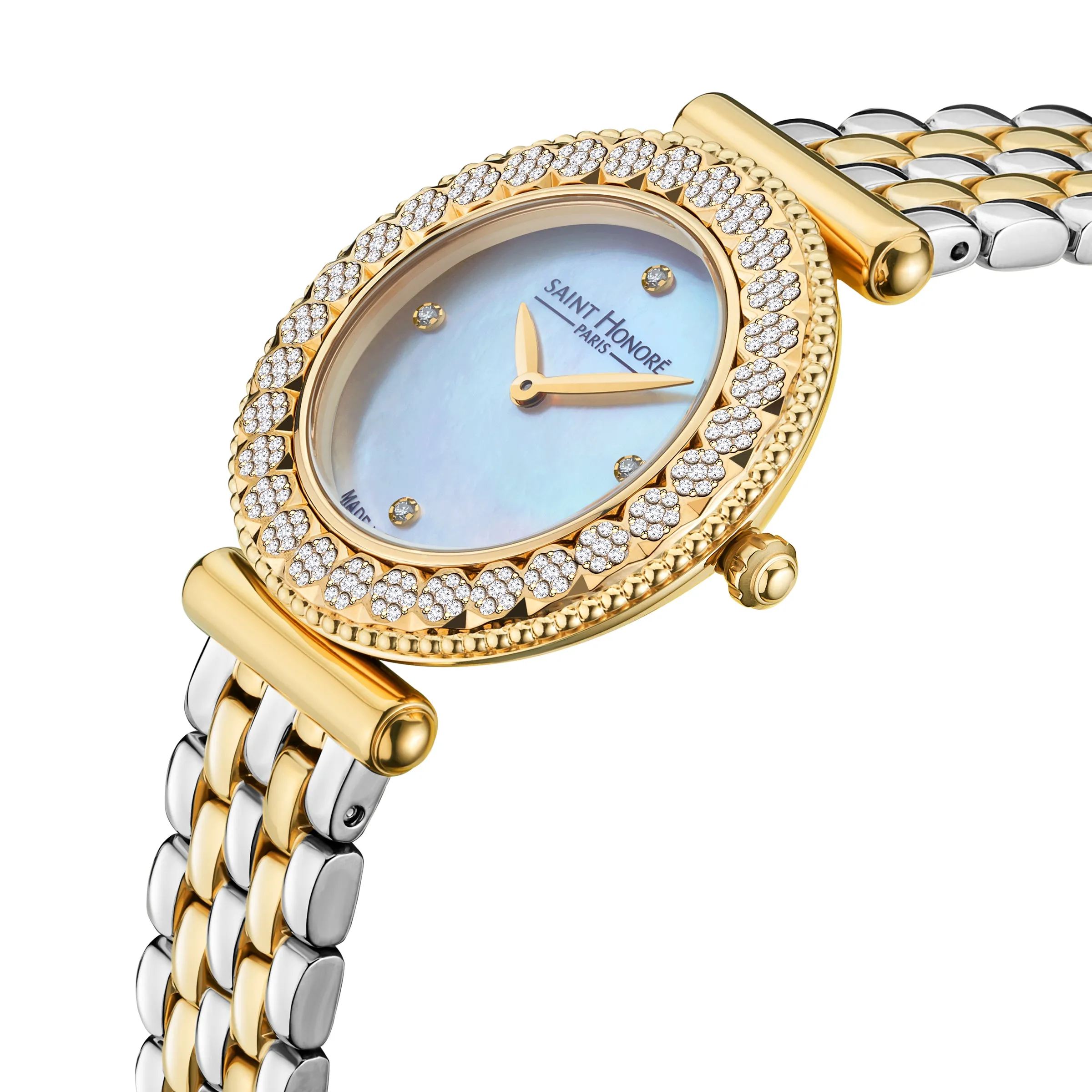 Saint Honore Gala Ladies MOP Dial Silver Gold Plated Diamonds Watch