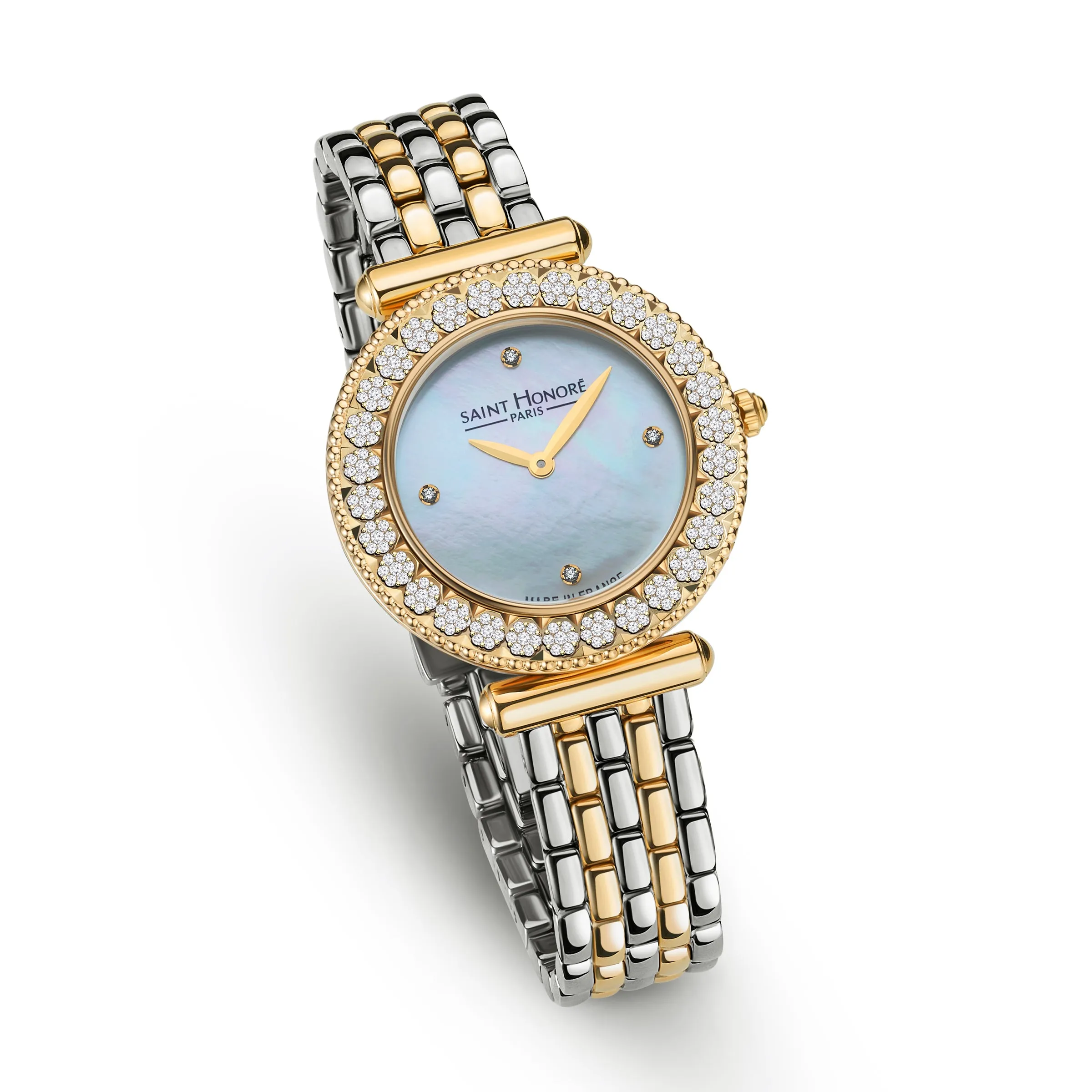 Saint Honore Gala Ladies MOP Dial Silver Gold Plated Diamonds Watch