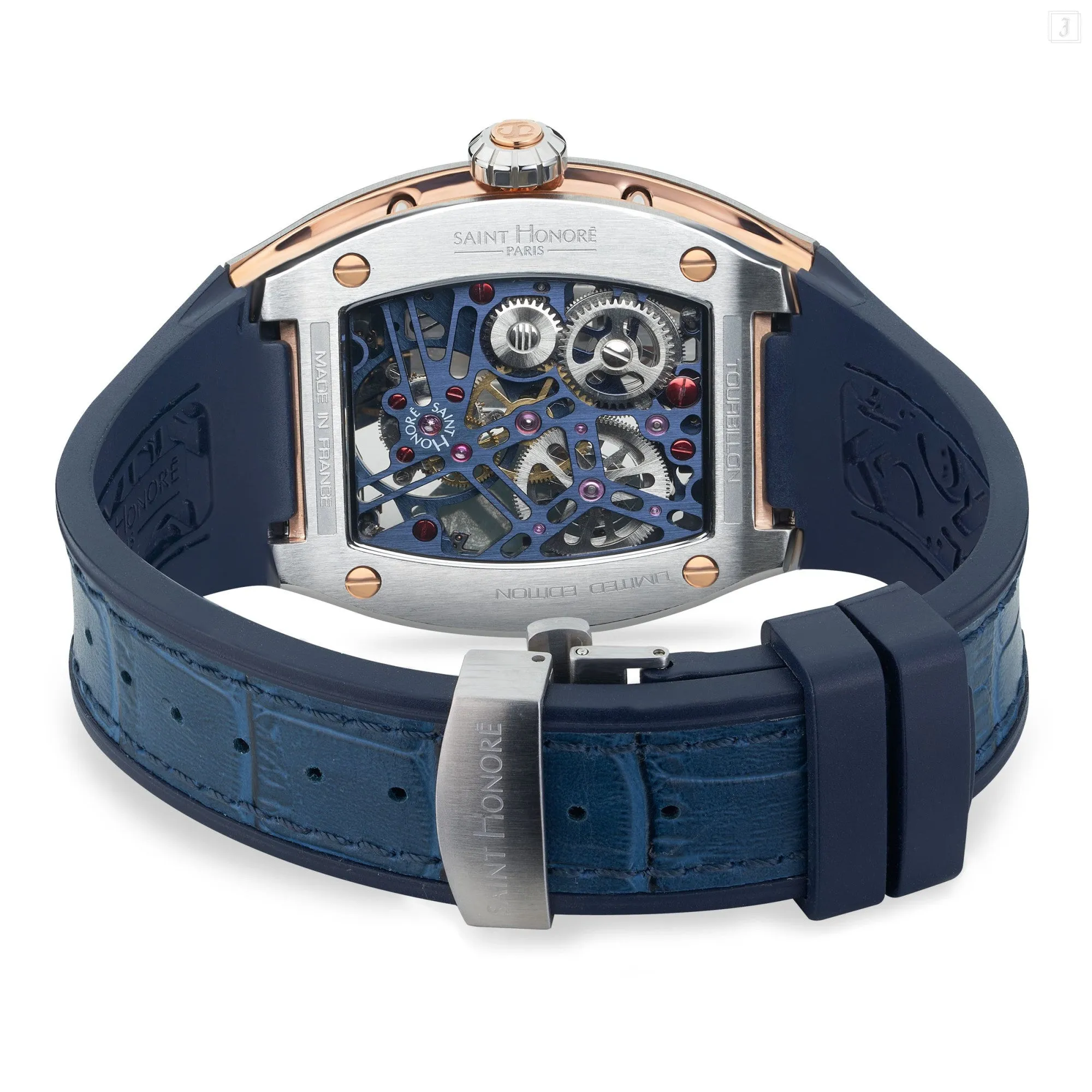 Saint Honore Monceau Men's Tourbillon Blue Open Dial Blue Case & Leather Starp Watch