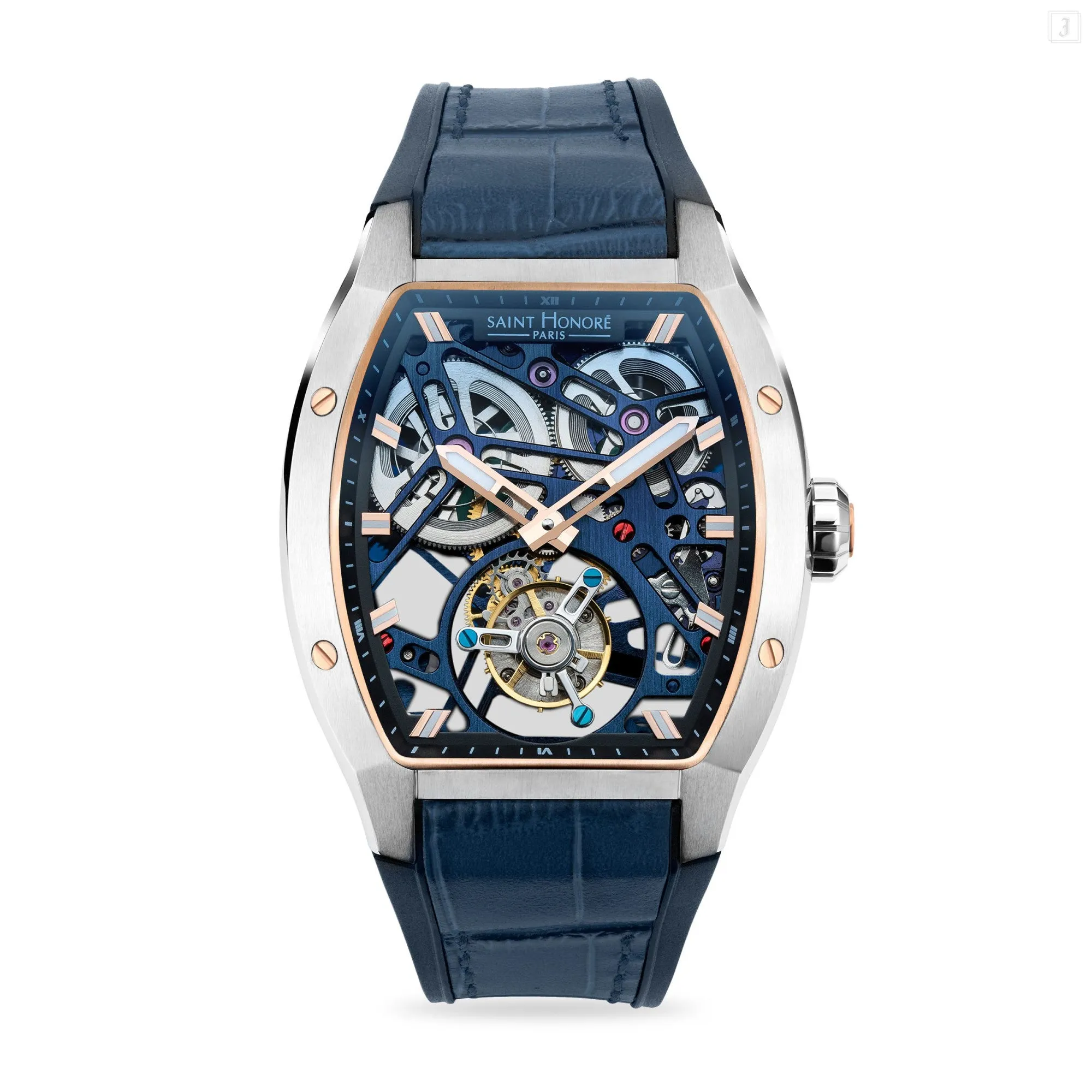 Saint Honore Monceau Men's Tourbillon Blue Open Dial Blue Case & Leather Starp Watch