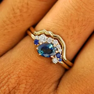 Sapphire and Diamond Cluster Ring with Band