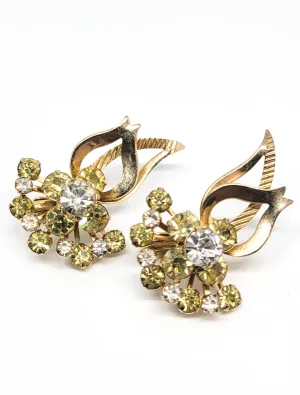 Sarah Coventry jonquil yellow flower vintage climber clip on earrings signed